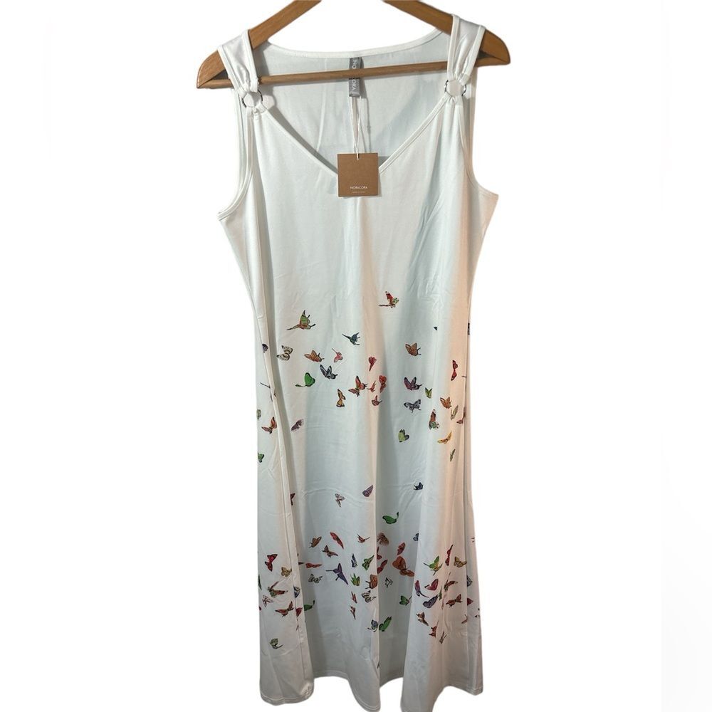 NWT NORACORA white butterfly print maxi large. gardencore summer travel cruise